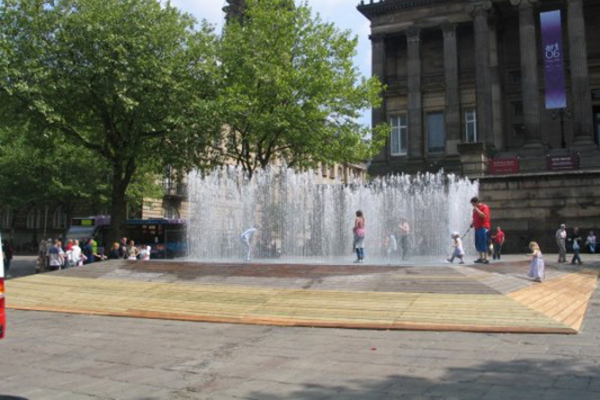 Jeppe Hein's Appearing Rooms sculpture installed on the Harris Square Preston.
