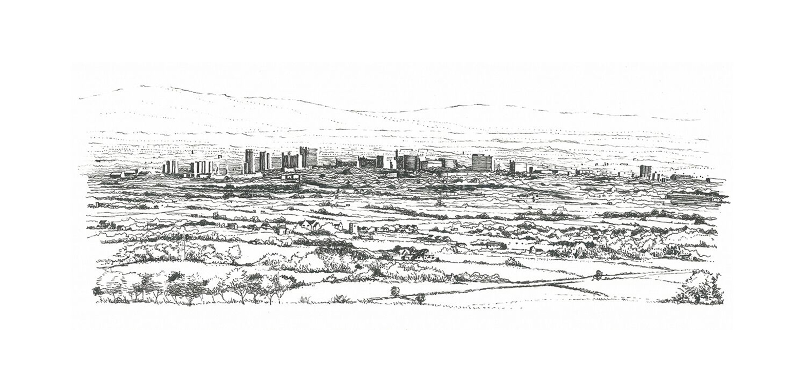 A drawing of a distant view of Preston city centre