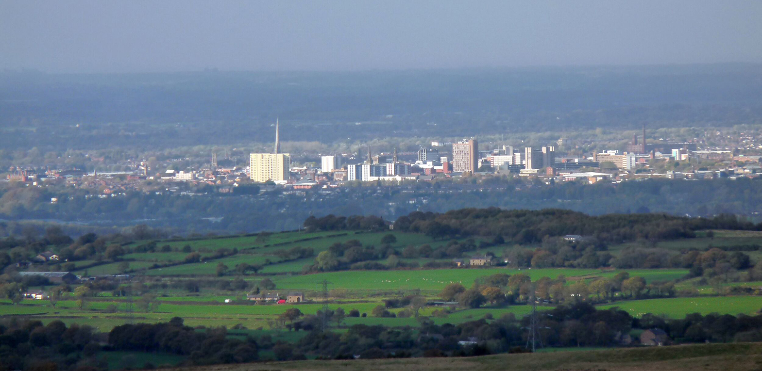 A distant view of Preston city centre